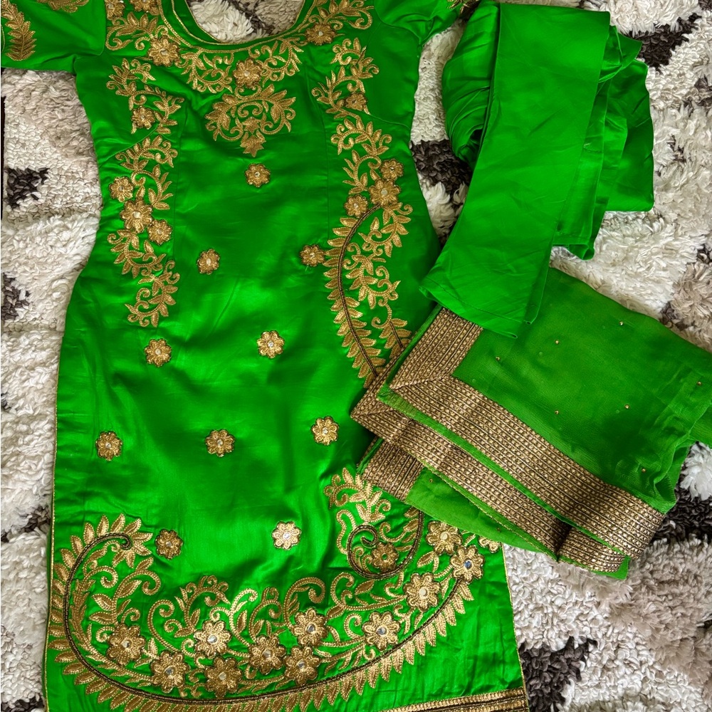 Green and Gold Embroidered Traditional Dress